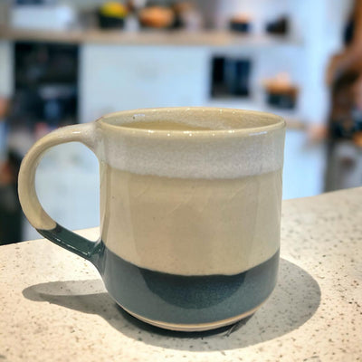 Handmade Off-White Mug- White & Green New!