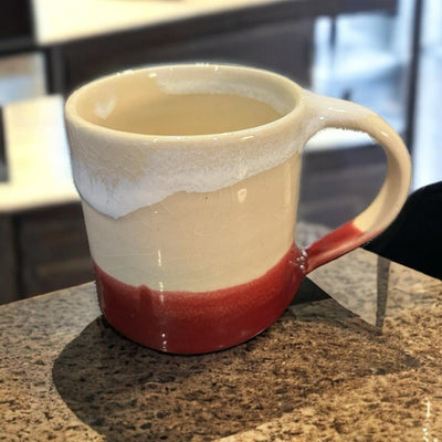 Handmade Off-White Mug- White & Red New!