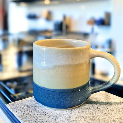 Handmade Off-White Mug- White & Blue New!