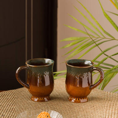 Studio Pottery Tea & Coffee Mugs-Amber & Teal