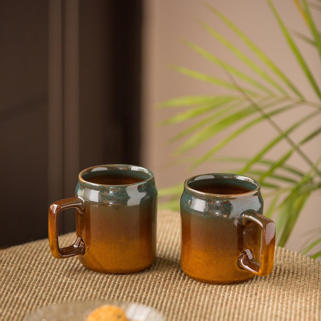 Studio Pottery Tea & Coffee Mugs-Amber & Teal ( Smooth)