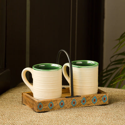 Hand Glazed Studio Pottery Coffee & Tea Cups with Tray