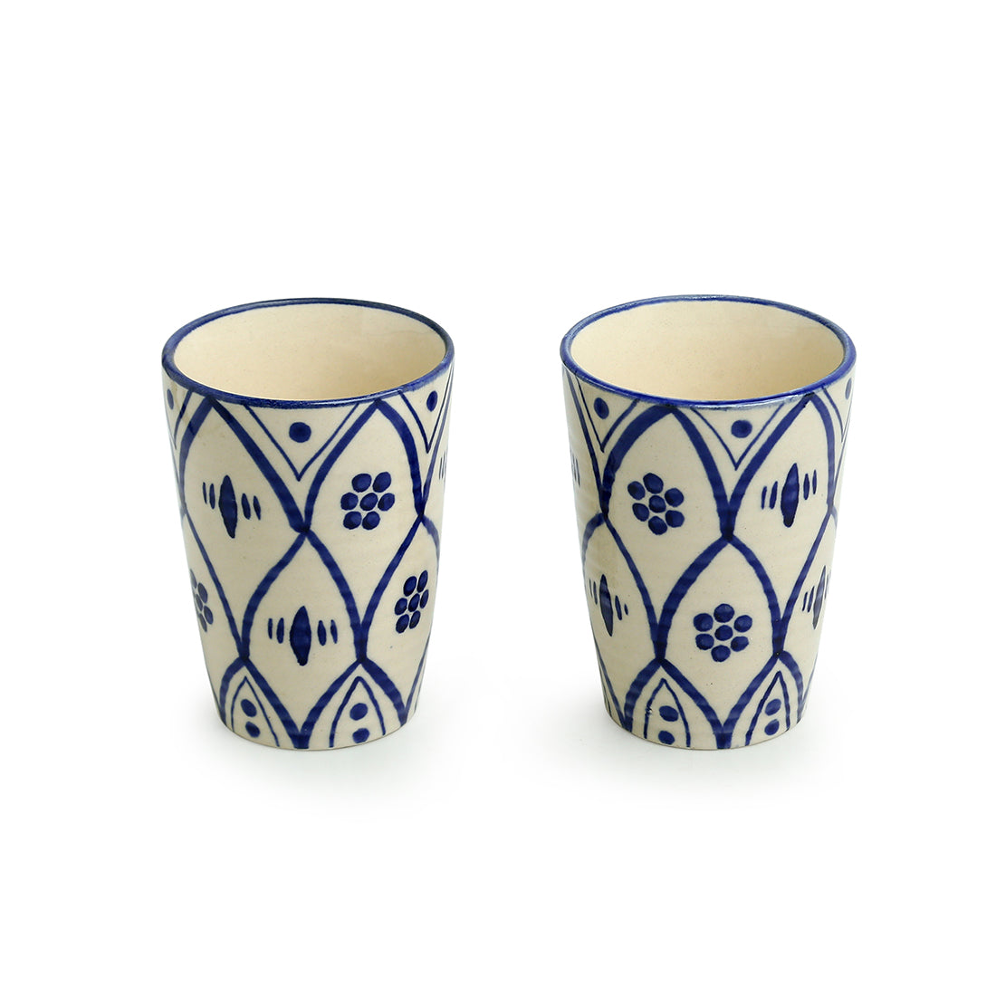 Moroccan Floral Hand-painted Studio Pottery Glasses (Set of 2)