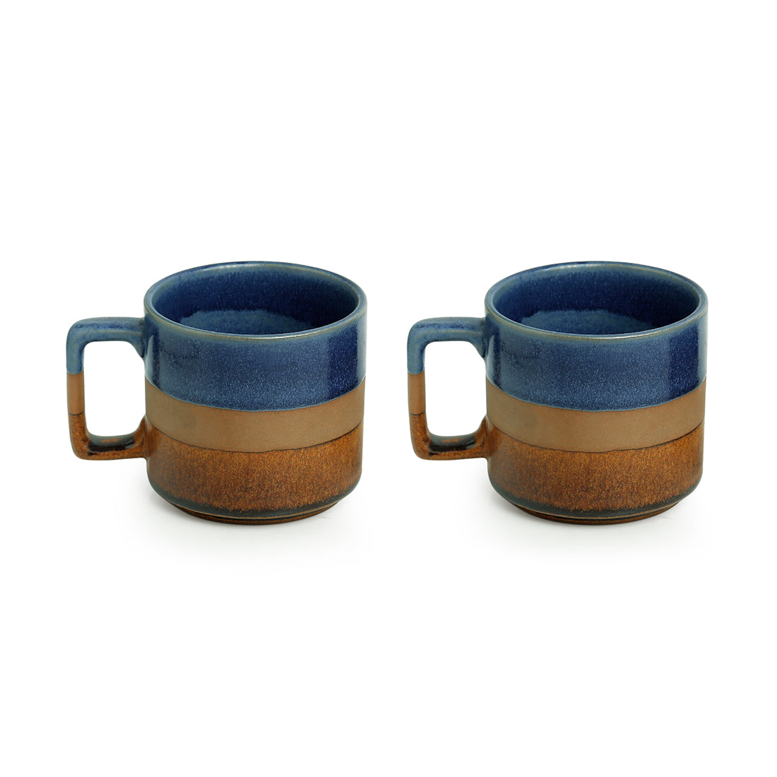 Hand Painted Studio Pottery Tea & Coffee Mug- Caramel & Blue