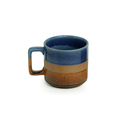 Hand Painted Studio Pottery Tea & Coffee Mug- Caramel & Blue