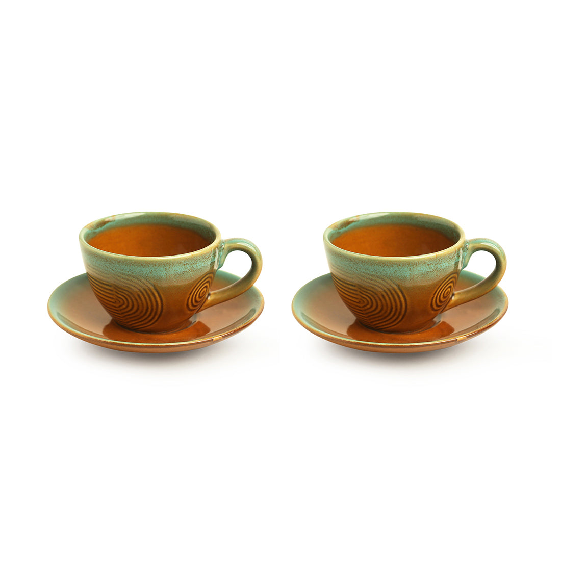 Hand-Engraved Ceramic Tea Cups & Saucers (Set of 2)
