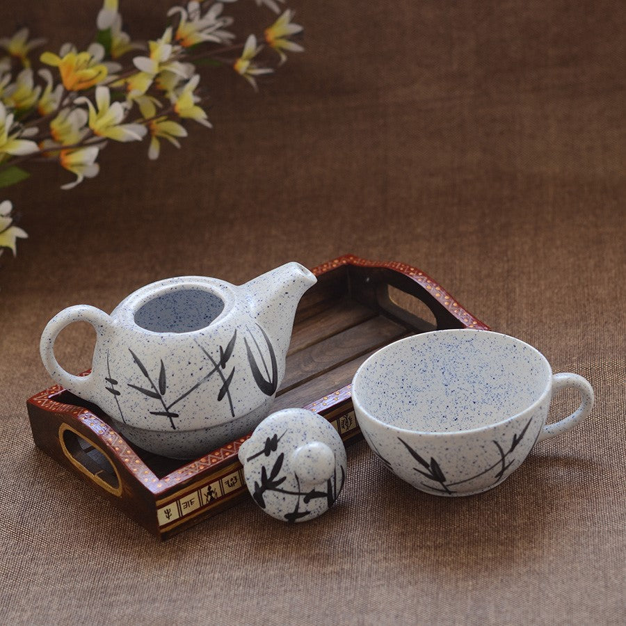 Hand painted Single Teapot Set - White (Without Tray)