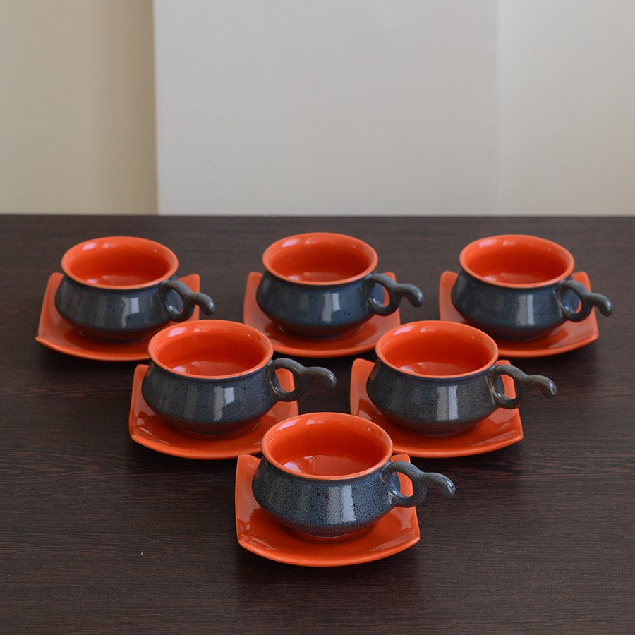 Ceramic matt finish cups and saucer Set - Grey Orange