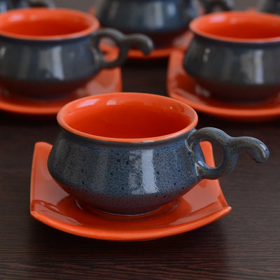 Ceramic matt finish cups and saucer Set - Grey Orange