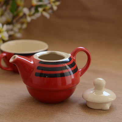 Ceramic Single Teapot Set - Red Black (Without Tray)