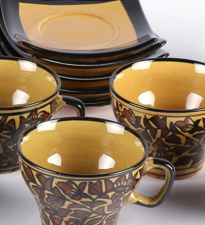 Mughal Hand painted 15pc Tea Set - Brown