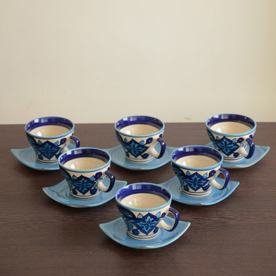 Mughal Hand painted 15pc Tea Set - Blue