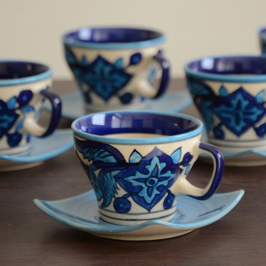 Mughal Hand painted 15pc Tea Set - Blue