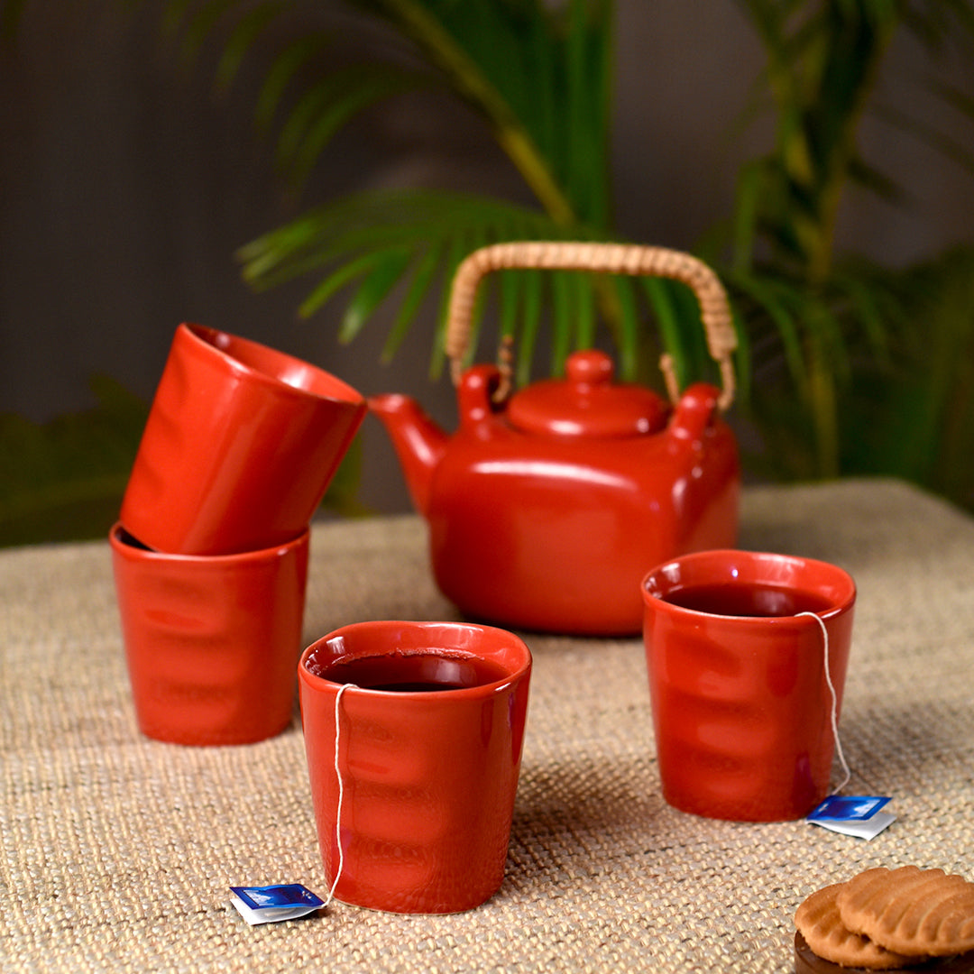 Ceramic Red Stoneware Tea Set